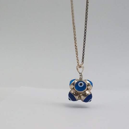 Sterling Silver Acrylic Box Chain Evil Eye Cube Pendant 19 1/2 Necklace 12.7g image number 1