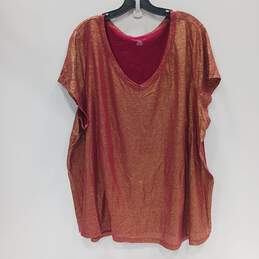 Lane Bryant Red And Gold Sparkly Short Sleeve Shirt Women's Size 26