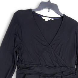 Womens Black Long Sleeve Wrap V-Neck Pullover Sheath Dress Size 10P