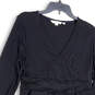 Womens Black Long Sleeve Wrap V-Neck Pullover Sheath Dress Size 10P image number 1