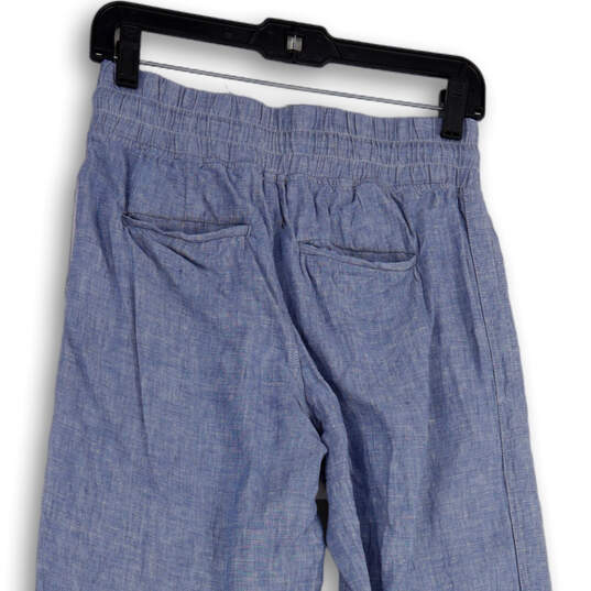 Womens Blue Elastic Waist Zipper Pocket Wide Leg Ankle Pants Size 4 image number 4