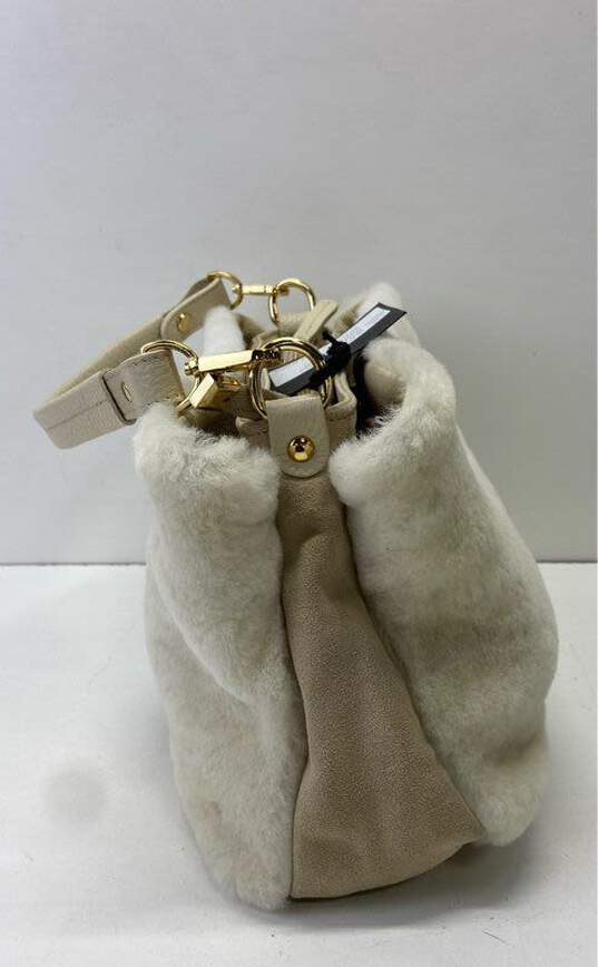 Lisa Conte Italy Ivory Shearling Lambskin Fur Shoulder Satchel Bag image number 6