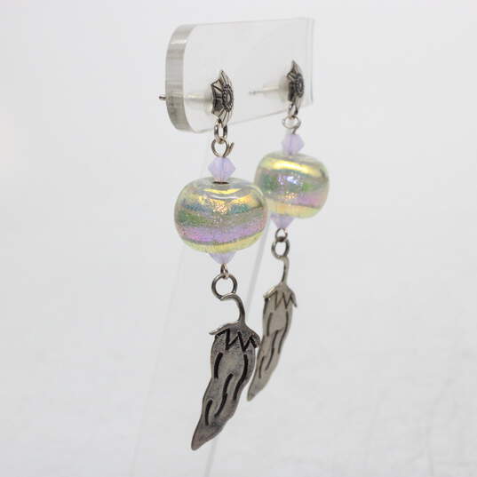Artisan AJM Signed Sterling Silver Colorful Accent Pepper Earrings - 8.5g image number 2