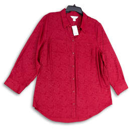 NWT Womens Red Long Sleeve Spread Collar Pockets Button-Up Shirt Size 1X