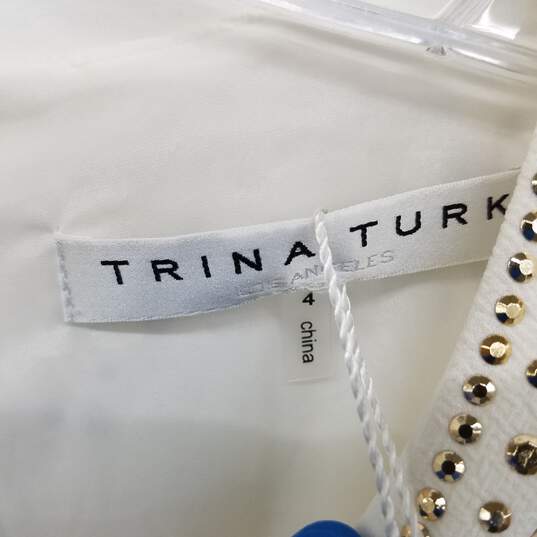 Trina Turk White Gold Bead Embellished Key Whole Shift Dress WM Size 4 NWT image number 3