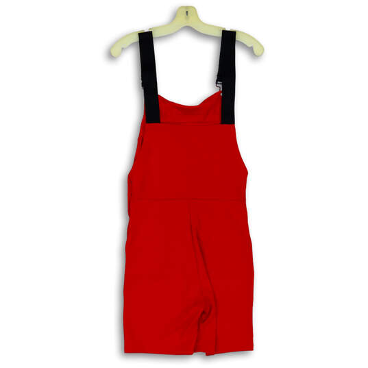 Womens Red Front Pocket Wide Strap Embroidered Logo One Piece Overall Sz S image number 2