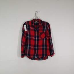 Womens Plaid Regular Fit Collared Long Sleeve Pockets Button-Up Shirt Size S
