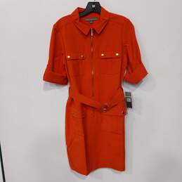 Sharagano Women's Firestarter Orange Short Sleeve Belted Dress Size 8 NWT