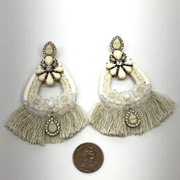 Designer Stella & Dot White Pearl Crystals Beaded Tassel Drop Earrings alternative image