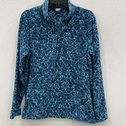 Womens Blue Geometric Long Sleeve Quarter Zip Pullover Fleece Jacket Size M