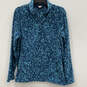 Womens Blue Geometric Long Sleeve Quarter Zip Pullover Fleece Jacket Size M image number 1