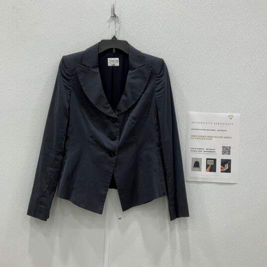 Armani Collezioni Womens Navy Blue Striped Three-Button Blazer Size 6 W/COA image number 1