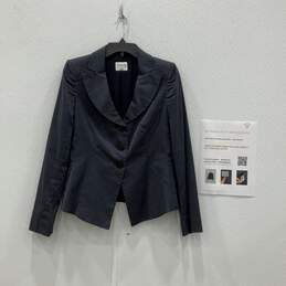 Armani Collezioni Womens Navy Blue Striped Three-Button Blazer Size 6 W/COA