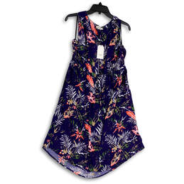 NWT Womens Blue Real Tree Print Sleeveless V-Neck Front Zip A-Line Dress XL