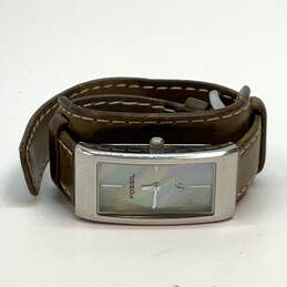 Designer Fossil Silver-Tone Leather Strap Rectangle Dial Analog Wristwatch alternative image