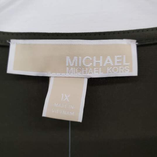 WOMEN'S MICHAEL Michael Kors OLIVE GREEN CROSSOVER LONG SLEEVE TOP SZ 1X NWT image number 3