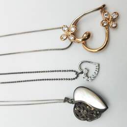 Sterling Silver CZ MOP Marcasite Heart Pendant Necklace Bundle 3pcs