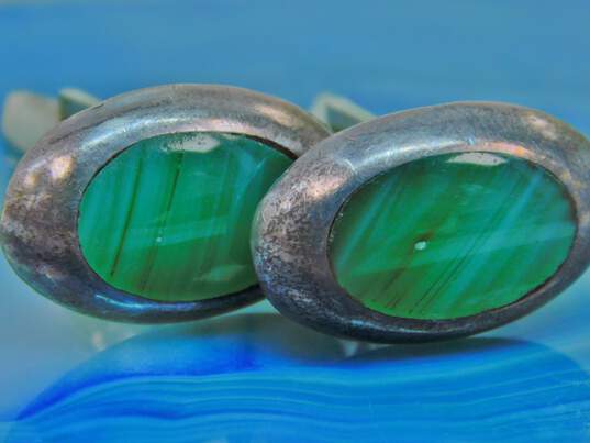 Vintage 925 Taxco & Mexican Modernist Agate Cuff Links 26.6g image number 5