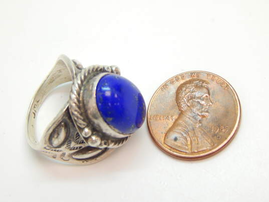 Southwestern Sterling Silver Oval Lapis Stamped Ring 9.3g image number 3