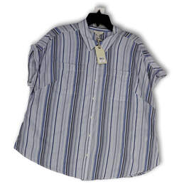 NWT Womens Blue Striped Short Sleeve Collared Pockets Button-Up Shirt Sz 1X