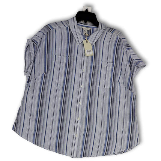 NWT Womens Blue Striped Short Sleeve Collared Pockets Button-Up Shirt Sz 1X image number 1