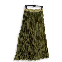 NWT Chico's Womens Green Elastic Waist Pull-On Midi Pleated Skirt Size 1 alternative image