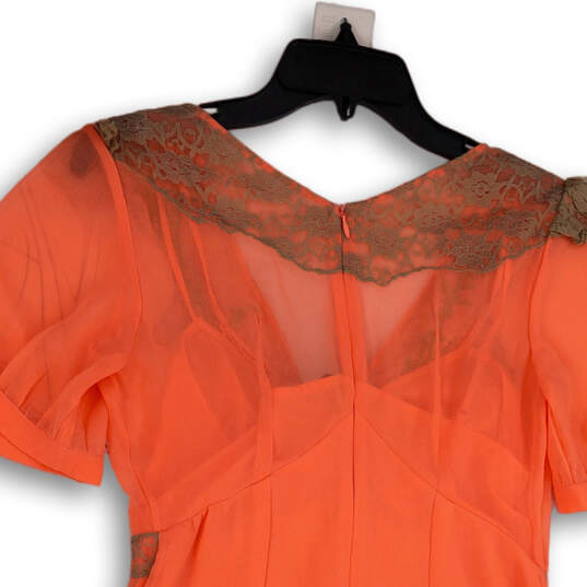 Womens Orange Embroidered Short Sleeve V-Neck Mini Length A-Line Dress  XXS image number 4