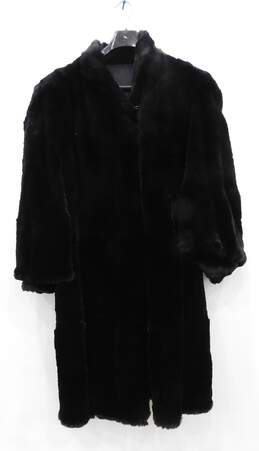 Women's Vintage Long Black Rabbit Fur Coat w/ Brown Trim