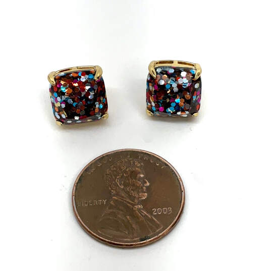 Designer Kate Spade Gold-Tone Glitter Square Stud Earrings With Box image number 2
