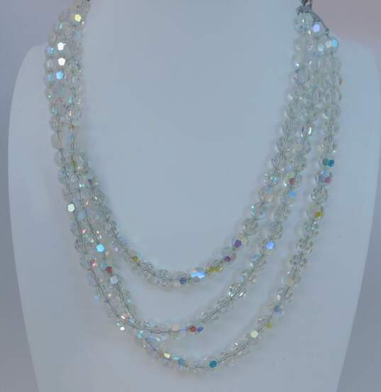 VNTG Mid Century Aurora Borealis Silver Tone Beaded Jewelry image number 3