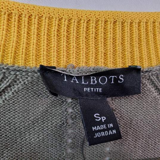 Talbots Button Up Green/Yellow Sweater Petite SM NWT image number 4