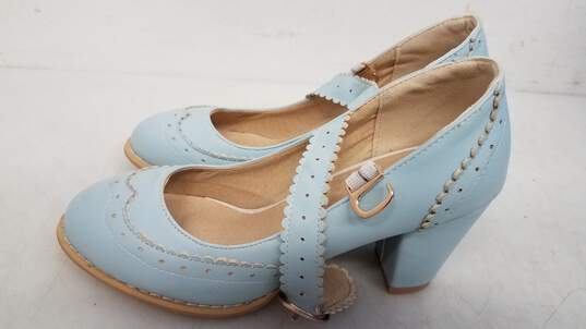 Light Blue Block Heel Ankle Strap Women's Casual 37 image number 2