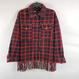 Zara Women Red Plaid Jacket M NWT