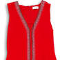 Womens Red Beaded Stretch Sleeveless V-Neck Back Zip Sheath Dress Size 10 image number 3