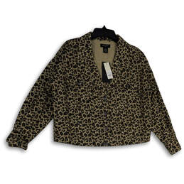 NWT Womens Brown Black Animal Print Long Sleeve Button Front Jacket Size S