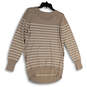 Womens Tan Striped Round Neck Long Sleeve Pullover Sweater Size X-Large image number 2