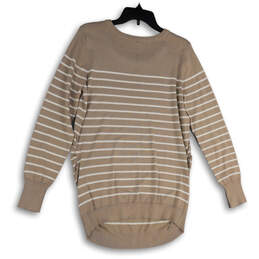 Womens Tan Striped Round Neck Long Sleeve Pullover Sweater Size X-Large alternative image