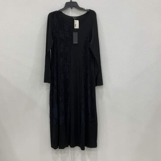NWT Womens Blue Black Jacquard Round Neck Long Sleeve Maxi Dress Size XL image number 1