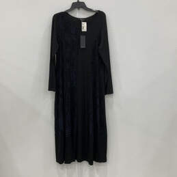 NWT Womens Blue Black Jacquard Round Neck Long Sleeve Maxi Dress Size XL