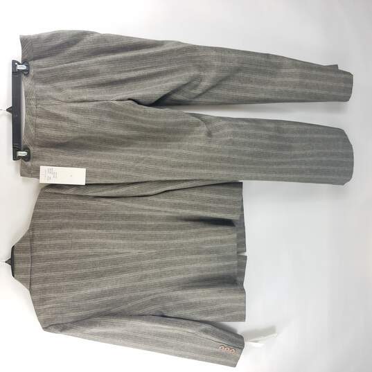 Travis Ayers Studio Women Grey Brown Multistripe 2 Piece Pants Suit Blazer Dress Pants L 12 NWT image number 2