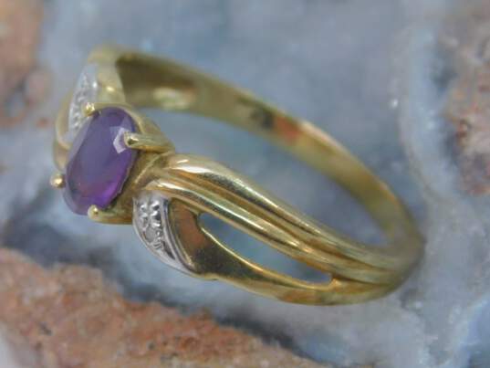 10K Yellow Gold Oval Amethyst Diamond Accent Ring 2.4g image number 2