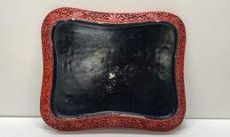 Vintage Oriental Faux Cinnabar 14 x 12 Decorative Carved Red Tray alternative image