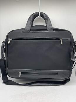 Authentic Black Leather Double Handle Inner Zip Pocket Classic Laptop Bag