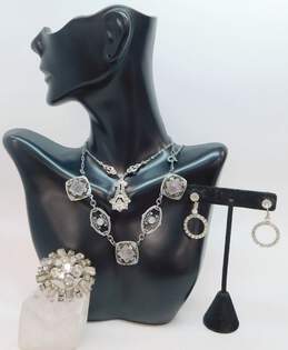 Vintage Icy Rhinestone & Rose Quartz Art Deco Costume Jewelry 37.9g