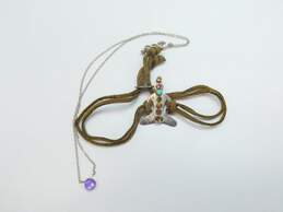 Artisan 925 Amethyst Necklace & Smoky Quartz Citrine Chakra Charm Bracelet