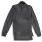 Mens Gray Stripes Collared Long Sleeve Front Button Polo Shirt Size Small image number 1