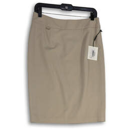 NWT Womens Tan Flat Front Back Zip Knee Length Straight & Pencil Skirt Sz 6