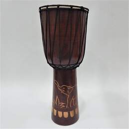 Unbranded Wooden 8 Inch Rope-Tuned Djembe Drum w/ Elephant Carvings
