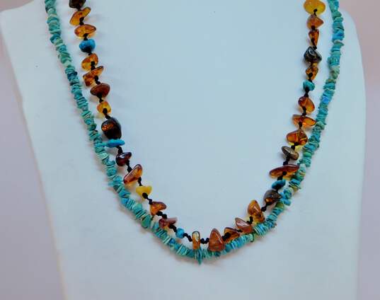Artisan Amber & Faux Turquoise Necklaces 37.1g image number 4