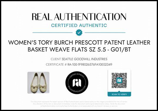 Tory Burch Women's Prescott Off-White Leather Basket Weave Flats Size 5.5 w/COA image number 2